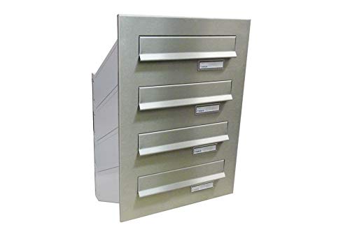 D-041 4er Edelstahl Mauerdurchwurf Briefkastenanlage mit Namensschild...