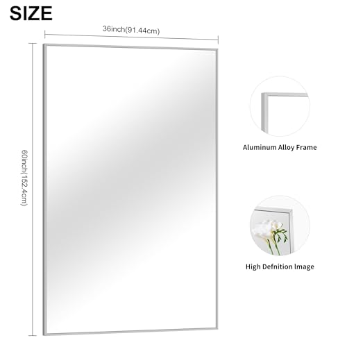 Image of COFENY 36x60inch Brushed Nickel Bathroom Mirror, Silver Rectangle Mirror with Frame, Large Rectangular Wall Mirrors for Bathroom, Living Roomm, Hair Salon, Big Mirror Hang Horizontal /Vertical