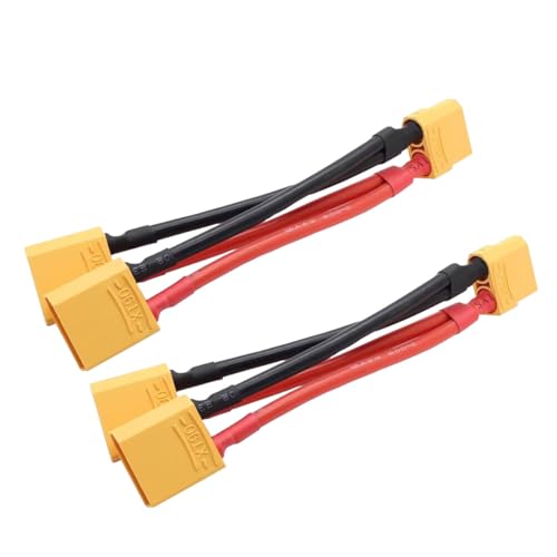 JINOARC 2Pcs XT90 Parallel Y Splitter Battery Connector 10AWG XT90 1 to Dual Extension Wire Cord for Quadcopters Multirotors RC LiPo Battery (2 Male to 1 Female)