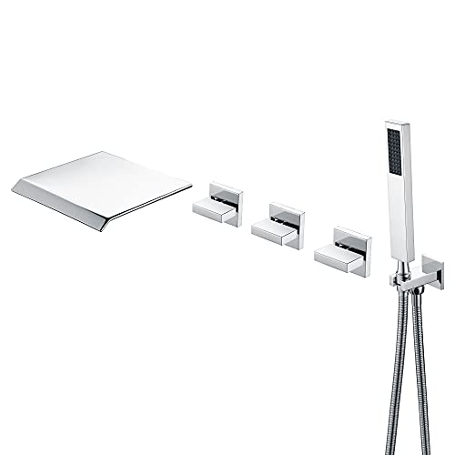 sumerain Waterfall Tub Faucet Wall Mount Bathtub Faucet with Hand Shower Chrome Finish, High Flow Rate