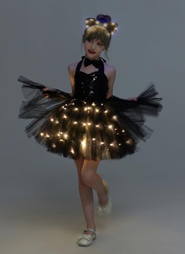 Disfraz completo de gato negro con luces LED para niñas miniatura 5