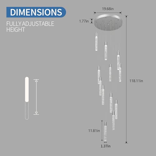 Image of 12 Light Living Room Chandelier Chrome Crystal Pendant Lights LED Dimmable 72W 6000K Staircase Large Chandelier Lobby Living Room Foyer High Ceiling Chandeliers