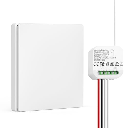 Kinetic Switch and Receiver| No Batteries Needed Eco-Friendly Energy| Mini Size Cotroller | IP65 Waterproof Remote Light Switch | (RF Version Switch Kit)