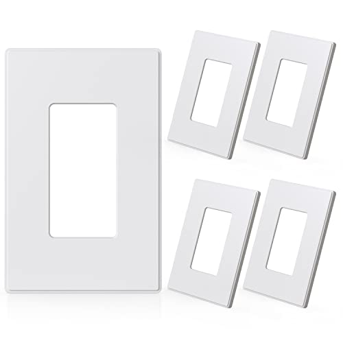 Image of ELEGRP 1-Gang Screwless Decorative Wall Plates, Mid-Size Unbreakable Thermoplastic Faceplate Cover for Decorator Receptacle Outlet Switch, UL Listed (5 Pack, Matte White)