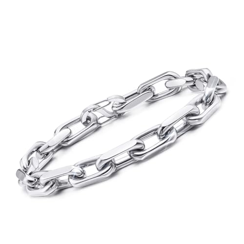 VNOX Link Chain Bracelets for Men - Cool Mens Bracelets Diamond-Cut Paperclip Solid Chain Bracelet Chunky Stainless Steel Jewelry Trendy Gifts