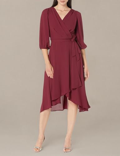 Image of DKNY Women's Chiffon Balloon Sleeve Faux Wrap Midi Dress with High-Low Hem