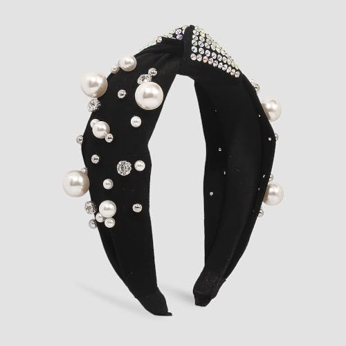 Bandeau cheveux perles croisé antidérapant avec strass pour un maintien parfait sans douleur