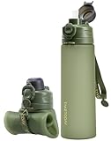 TakeToday Collapsible Water Bottles 21oz (600mL), Foldable Platinum Silicone Travel Water Bottle with Straw & Carry Strap, Leak-Resistant Screw Lid, Wide Mouth, BPA-Free for Hiking, Camping, Travel