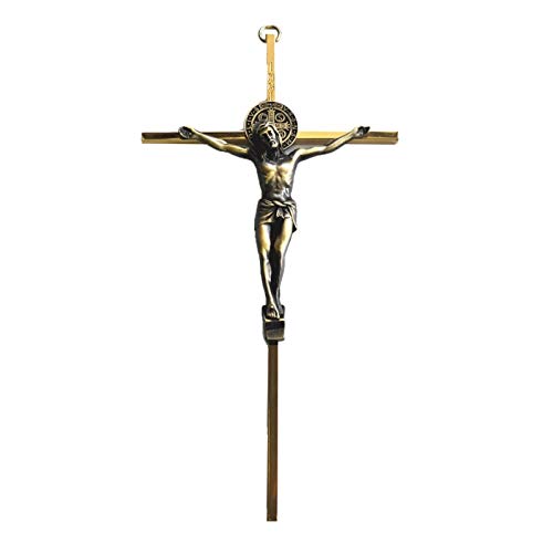 St Benedict Crucifix Bronze Metal Wall Cross - Handmade Saint Benedict Metal Cross Wall Decor - Catholic Crucifix - 10 Inches Heavy Duty Made in Italy-Traditional All Occasions Cross