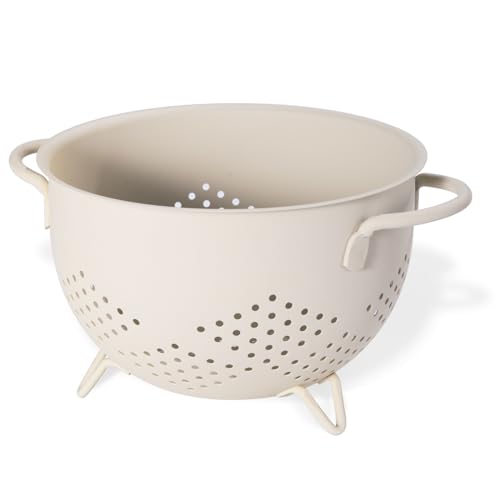 Befare 21 SAND YELLOW Metal Colander 5 Quart Powder Coated Self-Draining Metal Strainer cover