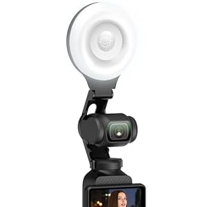 AMAZEAR LED Video Vullicht voor DJI OSMO Pocket 3 Accessoires Auto-Follow Gimbal Selfie Vlog Auxiliary Verlichting, CRI≥95, 3-Kleur Temp 2500-9000K Helderheid Verstelbaar, 2W USB-C, Zwart