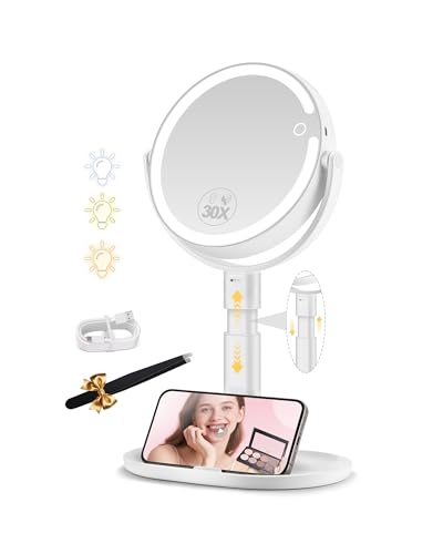 MOMOKUBA Specchio cosmetico con illuminazione, specchio da trucco con illuminazione,