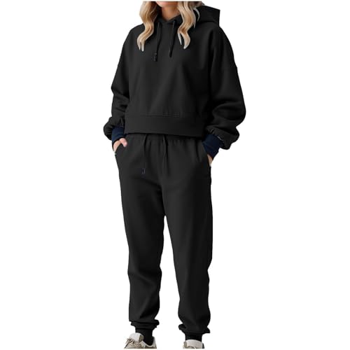 2 Piece Sweat Sets for Women Fall Sweatsuits Outfits Matching Hoodie Set Travel Tracksuits Fashion Casual Lounge Sets Black