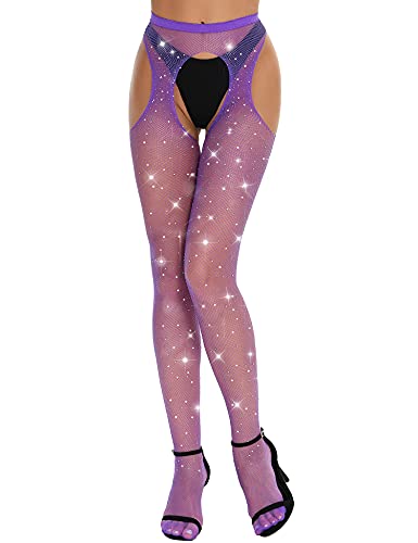 Image of RSLOVE Fishnet Stockings Rhinestone High Waist Tights Pantyhose Women's Sexy Sparkle Stockings