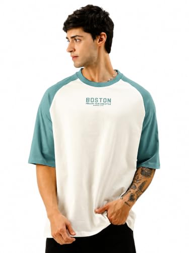 Image of Maniac Men's Printed Raglan Round Neck Half Sleeve Oversized T-Shirt