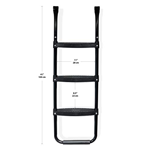 Magerdy Fields Trampoline Ladder with 3 Wide Steps - Heavy Duty - Fits Size 10,12,14,16 FT Trampolines- Includes a 3 Pocket Shoe Storage Bag for Hanging