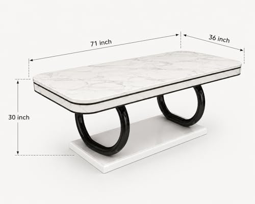Image of WOODEN SPACE 6-Seater Wooden Dining Table Set | Nano Composite Marble Top | Solid Wood Base | Modern Dining Room Furniture with 6 Chairs (Lexus ClassicBeige)
