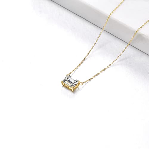 Fencci 14K Real Gold Moissanite Necklace For Women, Gold Square Cut Princess Moissanite Solitaire Diamond Pendant Necklace Valentines Gifts For Mom Girls, 16+2 Inch #TOP5