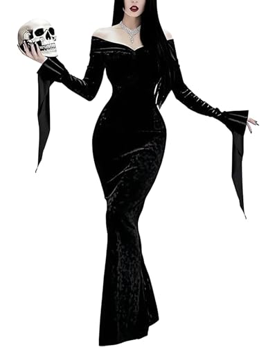 LVCBL Halloween Kostüm Damen Damen Festkleid Ballkleid Maxi Kleider Schulterfrei Halloween Gothic Kleid 2XL