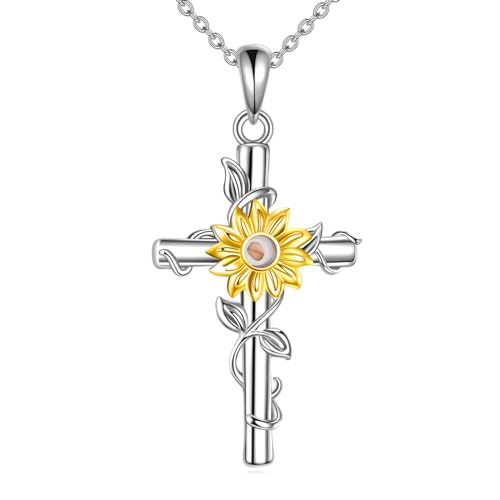 TIGER RIDER Mustard Seed Sunflower Cross Necklace for Women Sterling Silver Saint Michael Star of Dove Hummingbird Ladybug Cross Necklaces Faith Pendant Christian Jewelry Birthday Gifts for Mom Friends