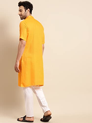Image of Rajubhai Hargovindas Men's Pure Cotton Woven Design Half Sleeve Kurta