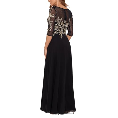 Image of Betsy & Adam Womens Metallic Embroidered Evening Dress Black 12, Black /Gold