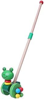 NUOBESTY Baby Wood Pushing Pull Toys Cartoon Animal Baby Walker Push Toy Baby Pull Along Toddler Learning Balance Walking Toys (Frog)