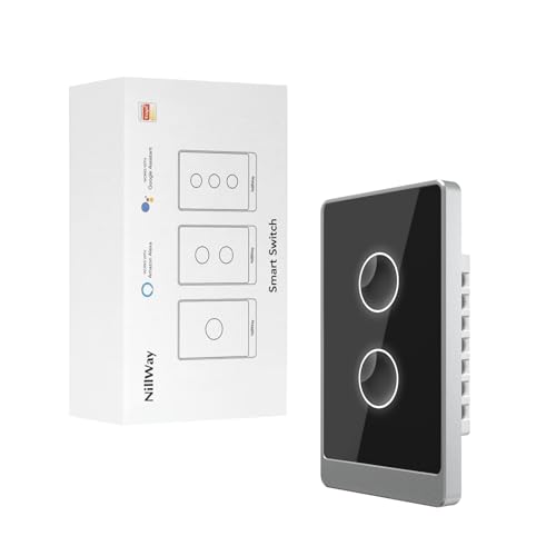 Smart Wall Light Switch, 2.4GHz 2 Gang WiFi Touch Switches, Neutral Wire Required, 3 Way Muti Remote Control Smart Life/Tuya App, Compatible with Alexa, Google Home, Black, 2026