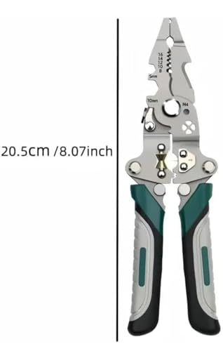 Image of Multi-Function Wire Stripper Tool, Stainless Steel, with Cutting, Crimping and Gripping, Ergonomic Anti-Slip Handle, 10-16 AWG