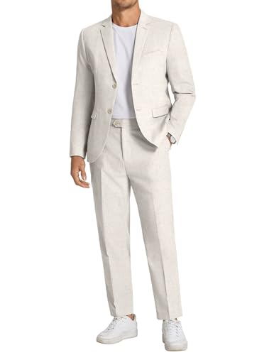 COOFANDY Men's 2 Piece Linen Suits Set Regular Fit Casual