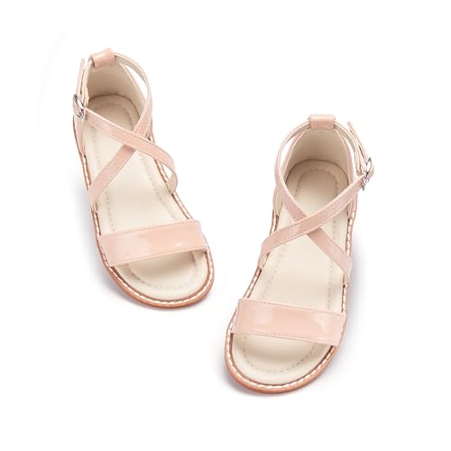 Image of ESTINE Toddler /Little Kid Girls Dress Cross Strappy Open Toe Sandals Princess Flats Summer Flower Girl Shoes