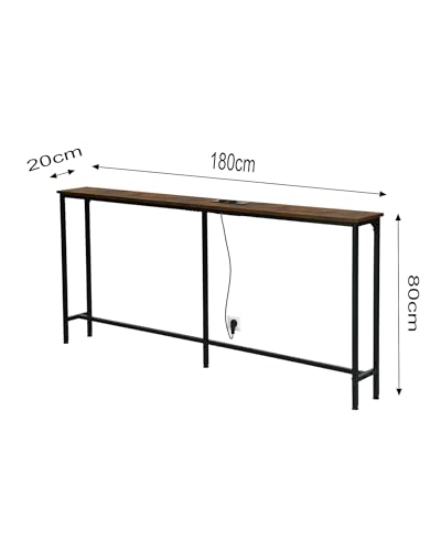 Amveya Consola Recibidor Madera 20 cm Fondo, Recibidores de Entrada, Mueble Recibidor Entrada, Mesa Alta de Estilo Industrial con 2 enchufes y 2 interfaces USB - imagen 3