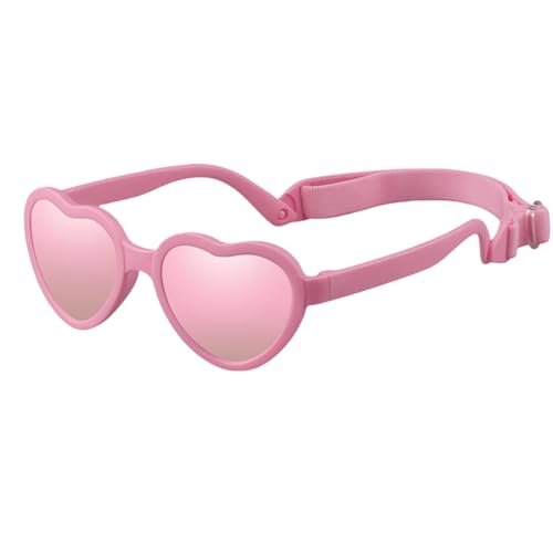 Image of Baby Heart Sunglasses with Strap Flexible Polarized Heart Shaped Sunglasses for Toddler Newborn Ages 0-24 Months