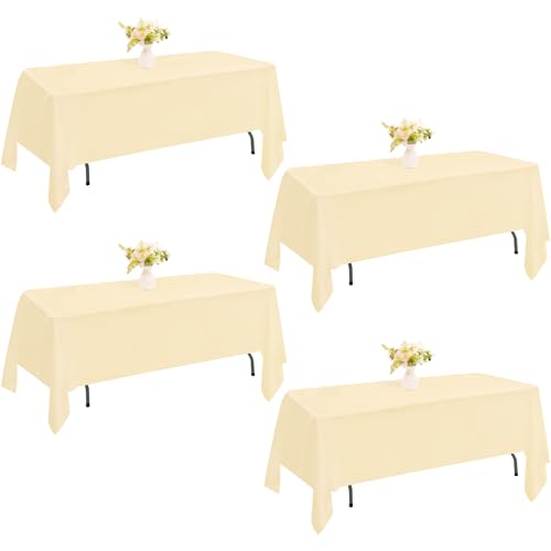 Image of 4 Pack Rectangle Tablecloth for 6 Foot Tables Washable Polyester Table Cover for Wedding Dining Table Parties Banquet(60x102 Champagne)