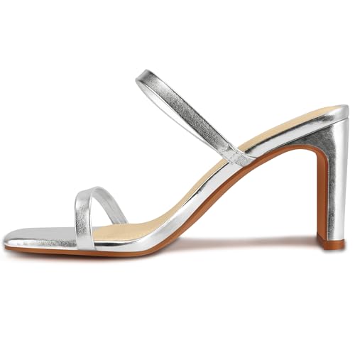 Image of Carcuume Women's Square Toe Two Strap Open Toe Block Heels Sandals Slip On Shoes