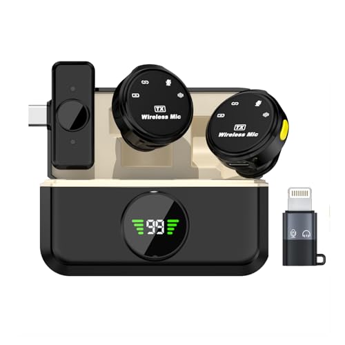 Yinker 2 Pack Wireless Lavalier Microphone for iPhone Android, 100ft Range, USB-C Receiver, 6H Battery with Charging Case for Video Recording, Vlog, Podcast