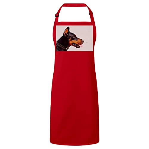 Tablier cuisine rouge Doberman | Grand chien profil gros plan