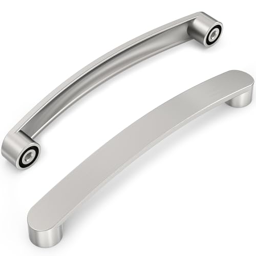 Furniware Pack of 10 Brushed Nickel Cabinet Handles, Kitchen Handles Drawer Pulls 160mm(6.3 Inch) Hole Center, Hardware Modern Kitchen Cabinet Door Handles, for Kitchen and Bathroom Cabinets Cupboard