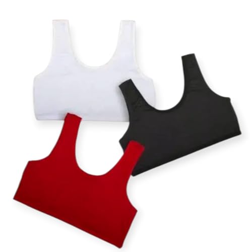 Image of Girls Cotton Sports Bra, Non-Padded, Full Coverage, Regular Broad Strap, Pack of 3, Training Bra for Gym Yoga Workout