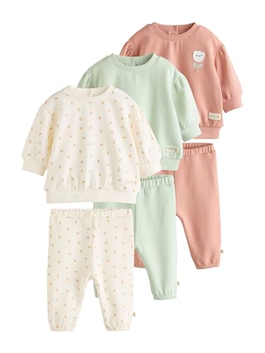 NEXT Bébé fille Sweat et pantalon de jogging bébé, ensemble 6 pièces Sage Green/Rust/Cream Ditsy 3 Mois