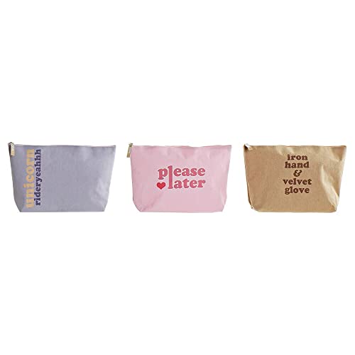 DKD Home Decor Canvas Blue Pink Brown Polyester Polyurethane Shabby Chic (32.5 x 8 x 21 cm) (3 Pieces), Multicoloured