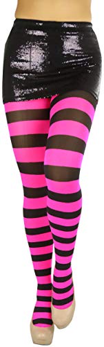 Image of ToBeInStyle Women's Wide Horizontal Contrast Stripe Tights Opaque Hosiery