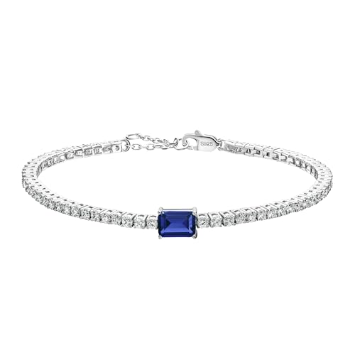 18K White/Yellow Gold Plated Silver Bracelet With Lab Grown Sapphire/Emerald/Ruby Surrounded With Lab Grown Diamond/Moissanite, Bracelet For Women Comes With Gift Box
