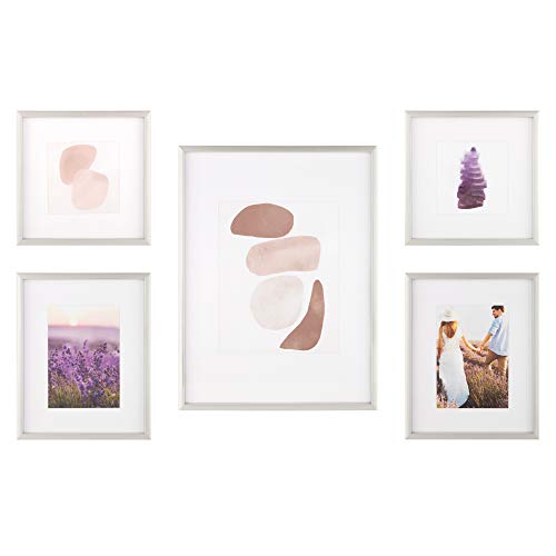 Gallery Perfect 5 Piece Decorative Art Prints & Hanging Template, Silver, Multi Size Gallery Wall Frame Set