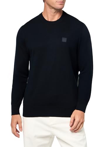 BOSS, Square Logo Cotton Blend Knit Sweater, Premium Navy, S