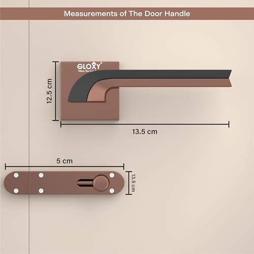 Image of GLOXY Door Locks for Bathroom Door Lock, Balcony Mortise Keyless Knob Pull Handle Set with Brass Baby Latch for Bedroom, Store Room |Rose Gold & Black Finish (2 Years Warranty, Pack of 1)