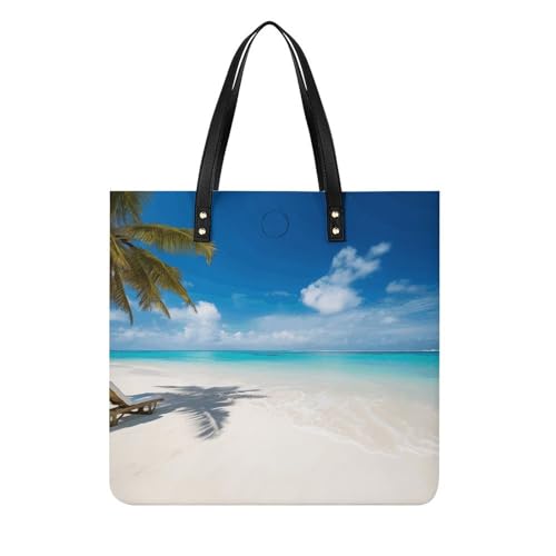 YJWANDL Bolsa de mão branca com estampa de mar tropical de praia e bolsas de mão com fecho magnético superior para escritório, compras e viagens, estilo, 39 x 39 cm
