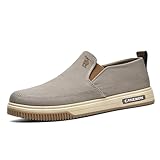 Mens Slip on Canvas Loafers Classic Low-Top Fashion Sneakers Wide Toe Box Loafers Sneakers with Soft Sole Lightweight Non Slip Dress Shoes for Men Comfortable Breathable Walking Shoes Coffee