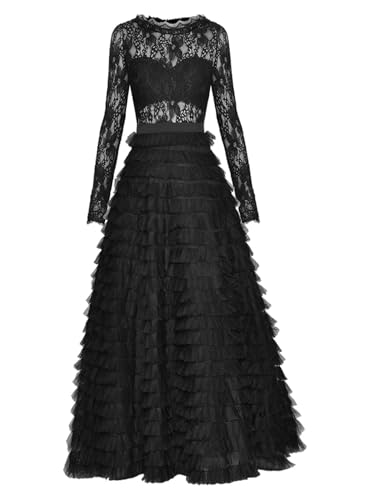 Long Dress Spring Autumn Women's Casual Party Elegant Chic Crew Neck Slim Lace Dresses