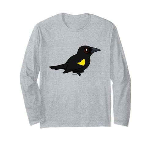 Cute Cartoon Yellow-shouldered Blackbird Puerto Rico Endemic Long Sleeve T-Shirt